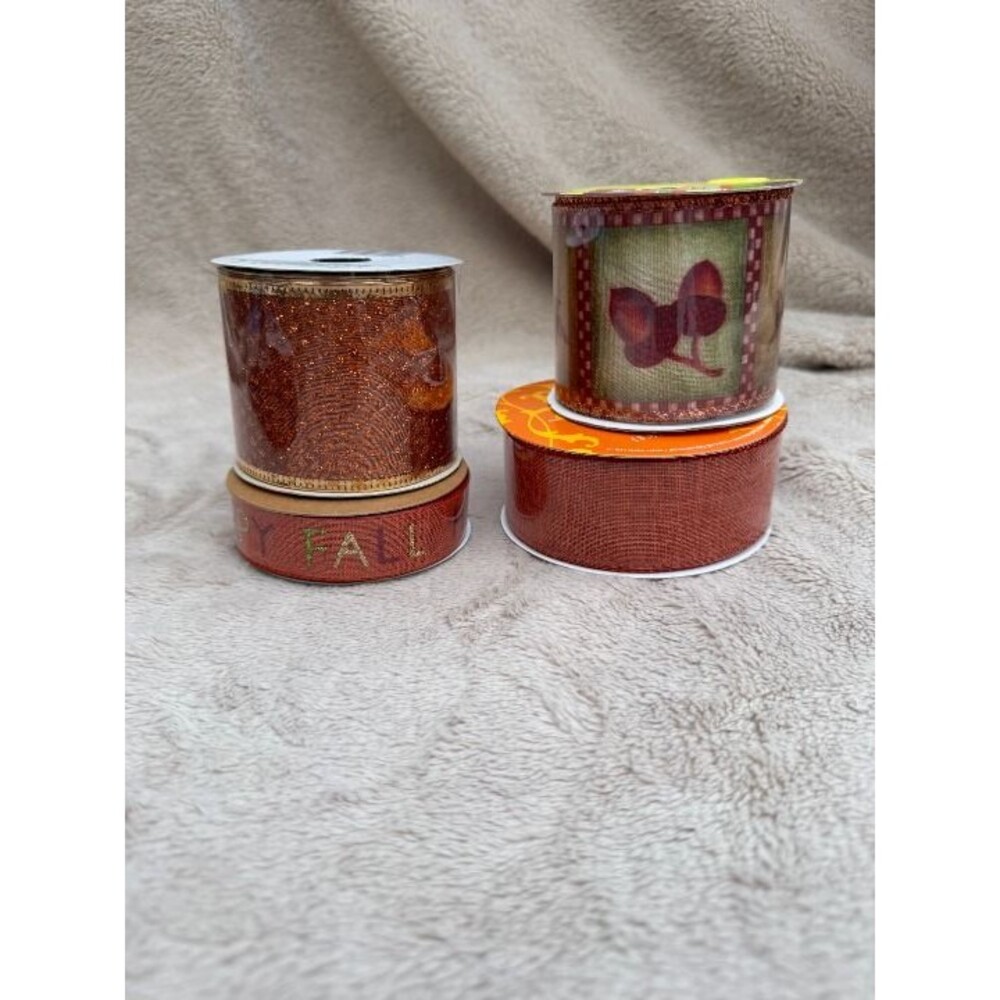 Autumn Thanksgiving Ribbon Trim Bundle - Orange & Rust 4 Spools